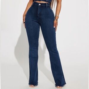 High Waisted Flare Jeans - Acid Wash Denim